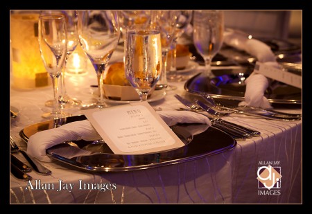 Wedding tablescape with menu and charger plate Orlando Wedding Photographer Allan Jay Images